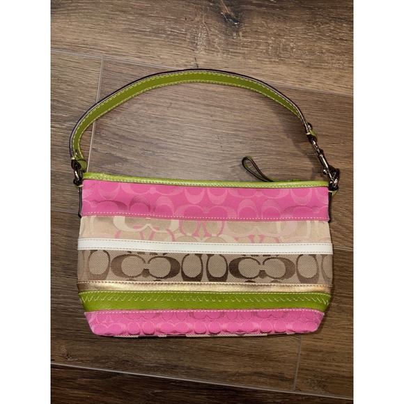 Coach Handbags - Coach Bleecker Daisy Patchwork Demi Bag F14725 Pink Green Striped Vintage Y2K
